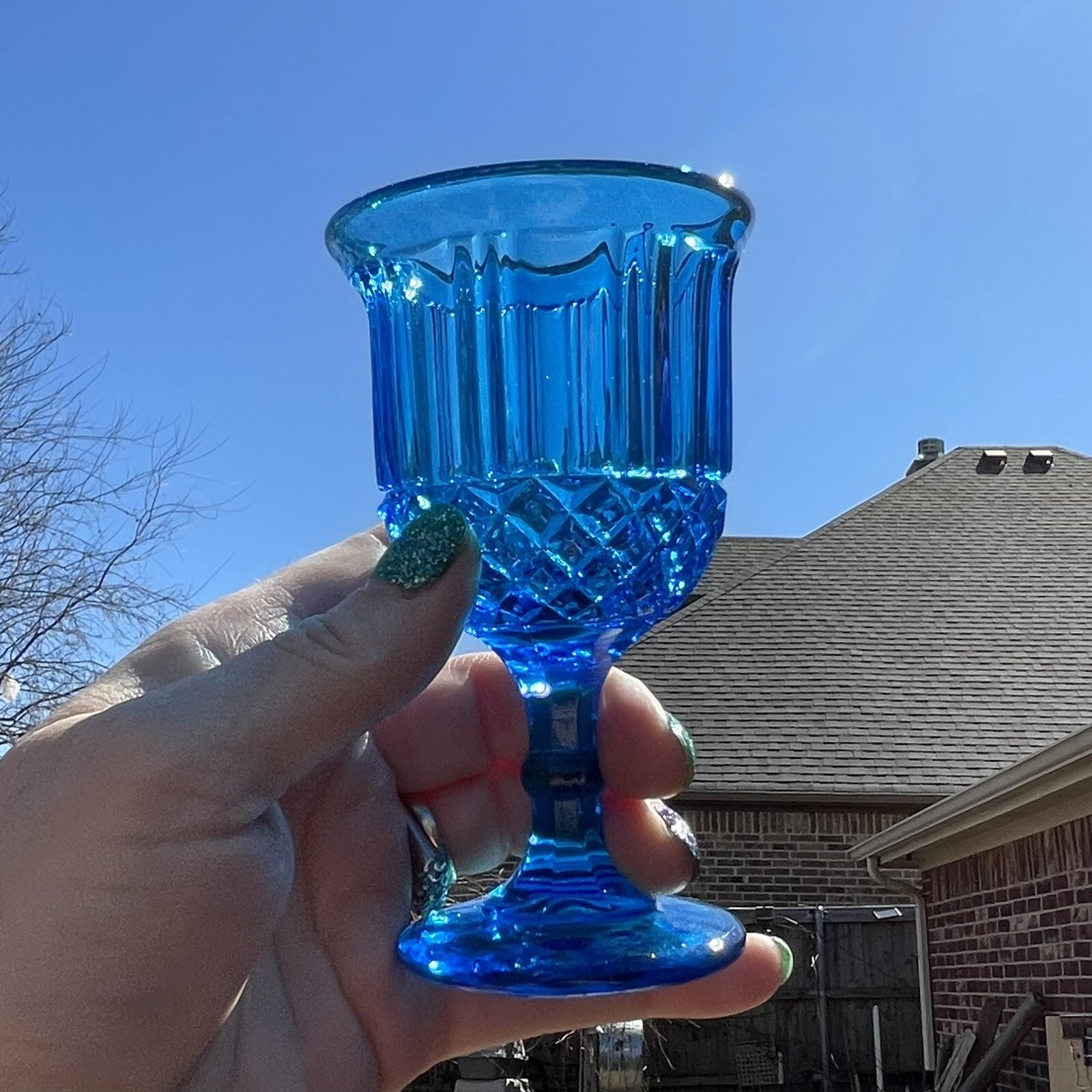 (4) L. G. Wright Sawtooth Blue Wine Glasses eBay