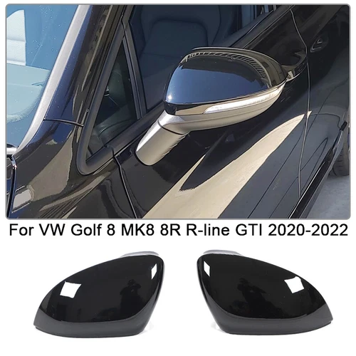 For VW Golf 8 MK8 8R R-line GTI W/ Lane Assist Gloss Black Wing Mirror Cover Cap