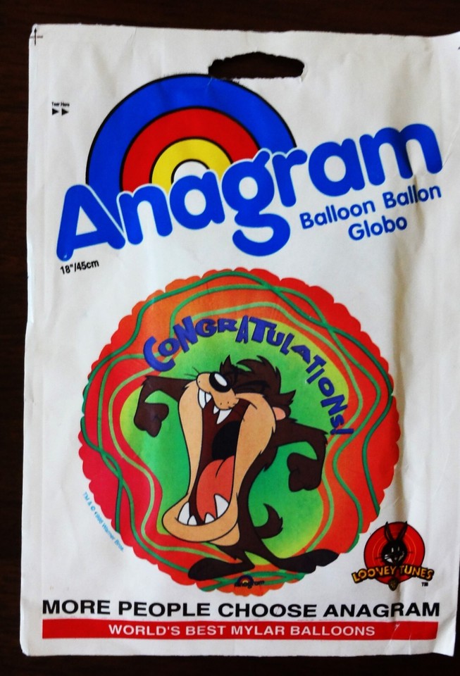 Vintage Congratulations Taz 18 Inch Mylar Foil Balloon Looney Tunes by