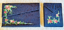 Vintage Cosmetic Purse Wallet Set-B. DAINTY-Navy-Painted Floral-Unused-Perfect