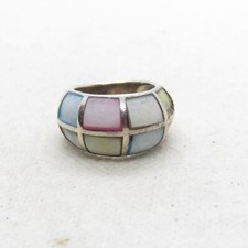 Beautiful Sterling Silver 925 Colorful Dyed Shell Dome Ring Size 6 K3186