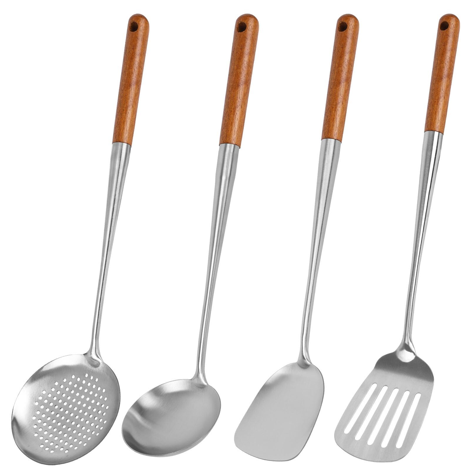 Wok Utensils Set, Wok Spatula and Ladle with Wooden Handle, 17 Inches Stainle...