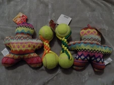 Fabric Soft Dog Toy Braided Rope Tennis Balls Chew Exercise Play Puppy NEW!