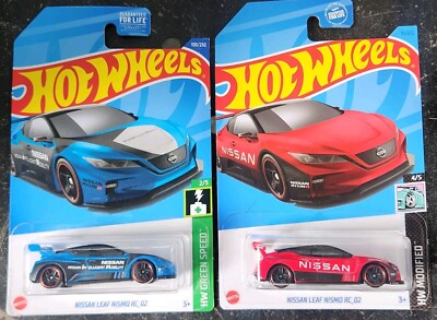 Hot Wheels 100 Green Speed Blue Nissan Leaf Nismo RC02 Red 91 Modified Lot Of 2