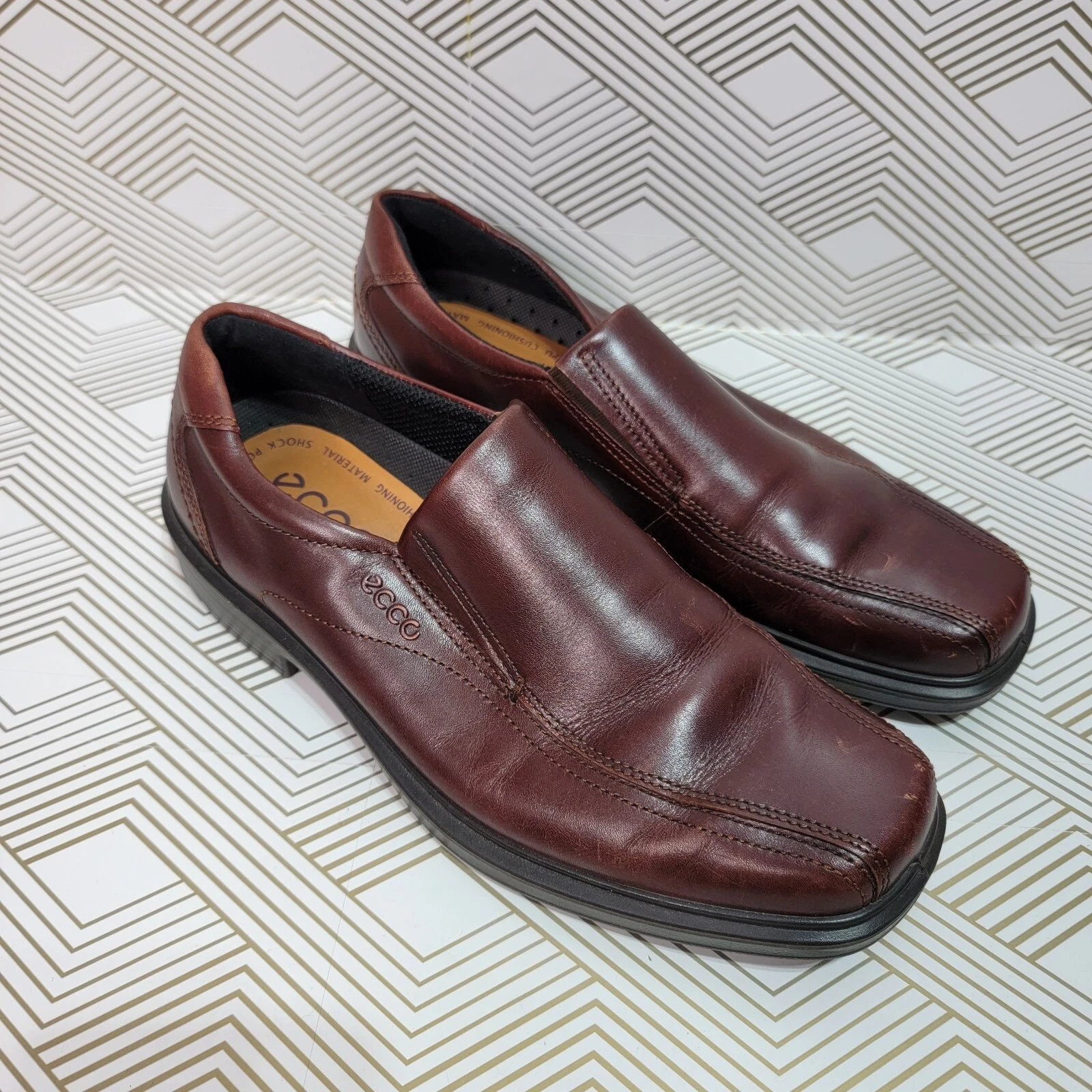 Mocassino scarpe slip on da uomo marroni in pelle punta da bicicletta punta da uomo Ecco taglia 42 EU