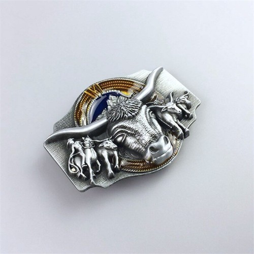 Vintage Style Enamel Longhorn Rodeo Bull Western Belt Buckle also Stock in US - Picture 4 of 7