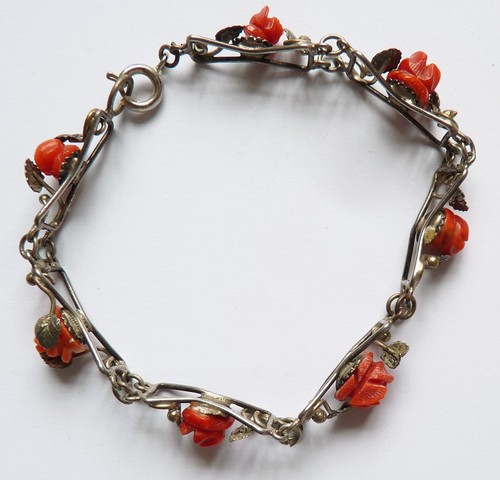 Bracelet ancien argent massif et corail coral silver bracelet 1900 corallo - Imagen 2 de 4