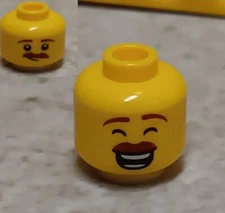 LEGO Teacher Dad Head Big Smile Dual Sides Face Grandpa Friendly Man Mustache