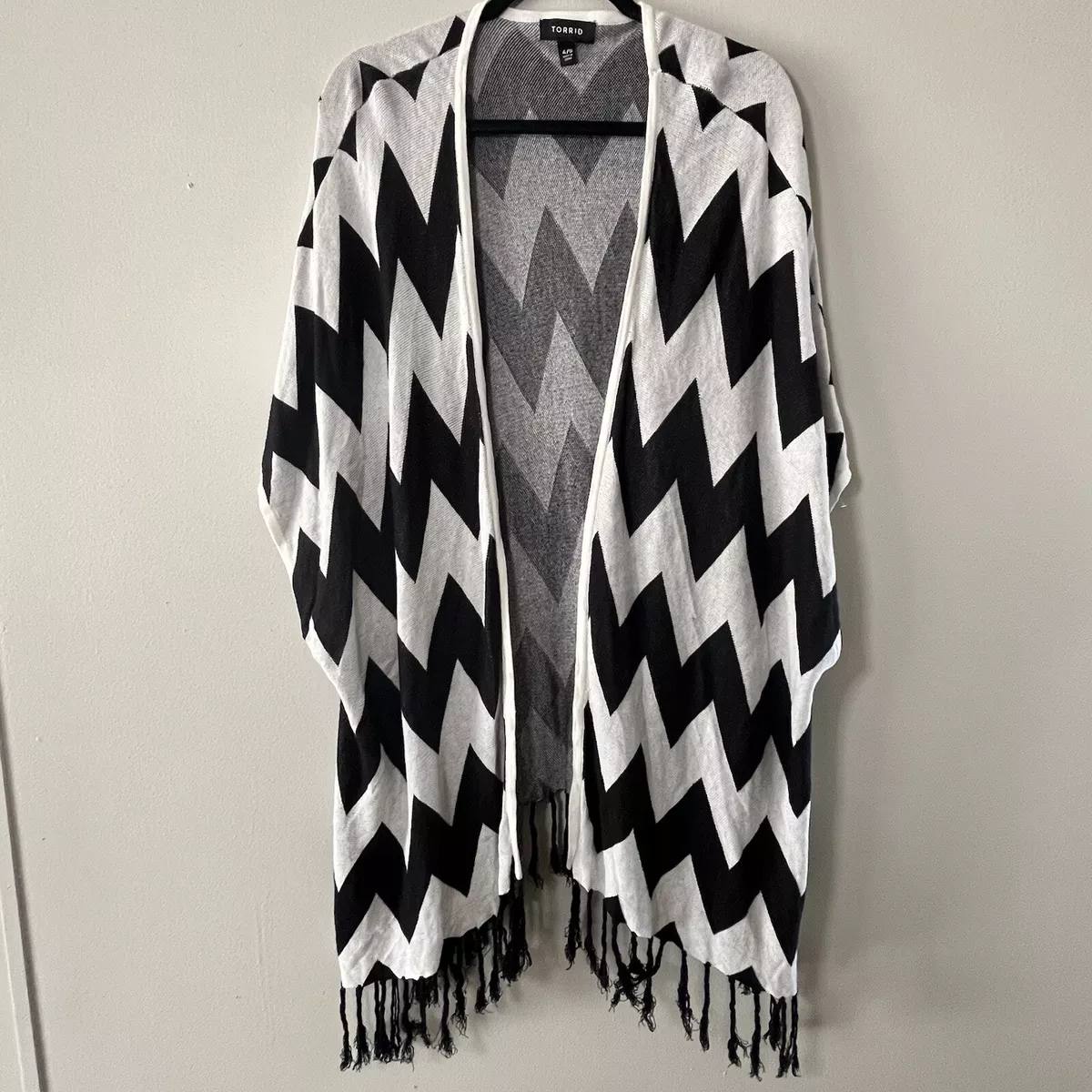chevron fringed knitted duster