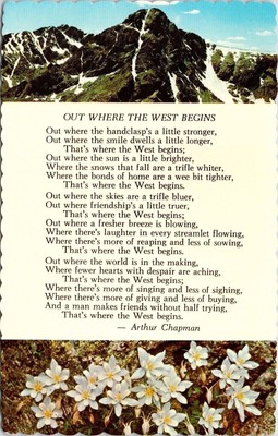 Out Where West Begins Arthur Chapman Poem Multi View US West Chrome Postcard