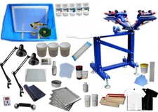 4 Color 1 Station Silk Screen Material KIt Screen Printing Press with Exposure