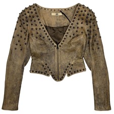 Knwls Jacket Lamb Leather Claw Studded Biker Corset Style Brown Uk8 Bnwt Rrp2000