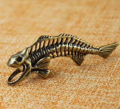 Brass Fish Bone Key Pendant Figurine Small Animal Statue Office Decoration Toy