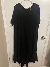 Womens ASOS Short Sleeve Black Maxi Dress Size 14 Ruffle Bottom