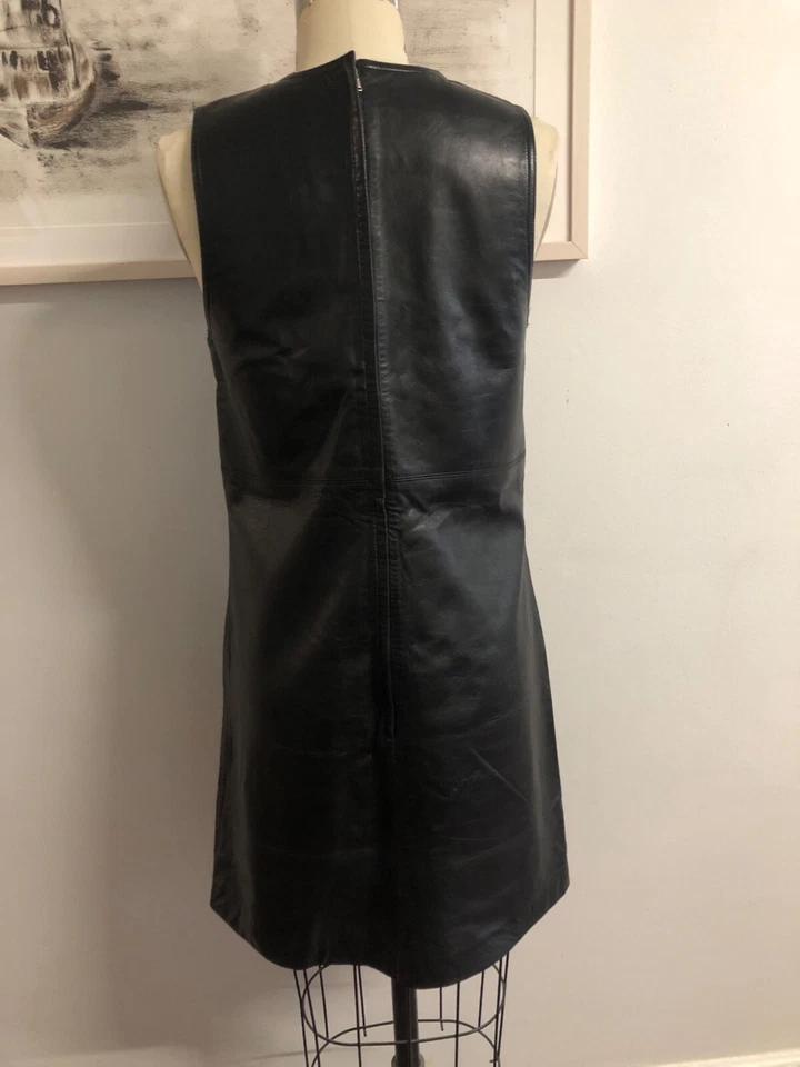 Vestido Vintage Preto Couro Real Tamanho S Shift Dress - Imagem 4 de 4