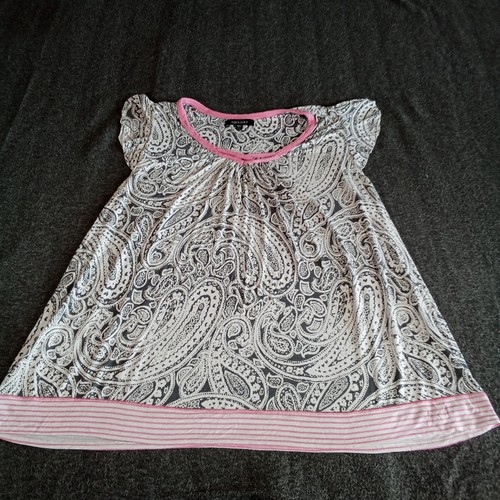 Ellen Tracy Top Women Extra Large Gray Paisley Pink Trim Causal Lounge Sleepwear - Bild 1 von 10