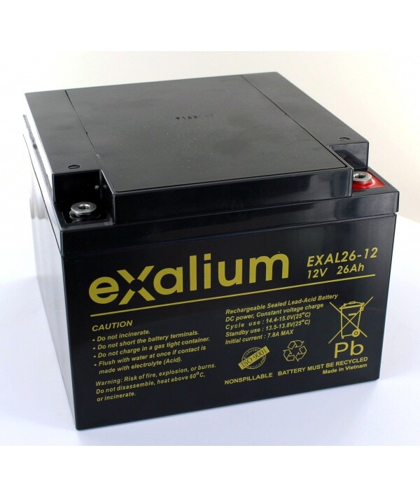 Batterie plomb Exalium 12V 26Ah stationnaire EXAL26-12 décharge lente pour alarme