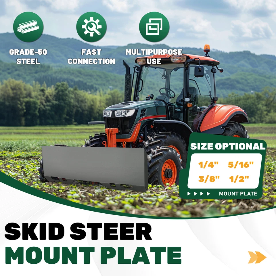 1/4" 5/16" 3/8" 1/2" Quick Tach Attachment Skid Steer Mount Plate Adapter Loader - Image 2 of 4