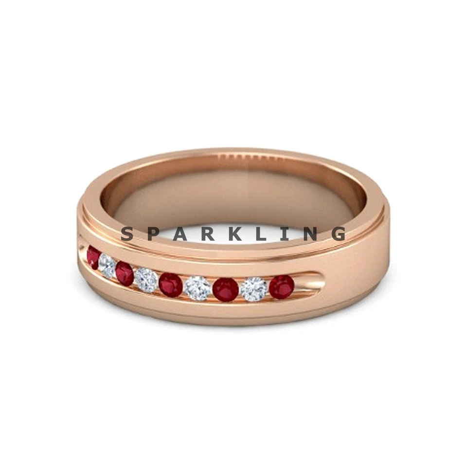 Ruby Round Cut With 925 Sterling Silver Gold Plated Ring For Men's #D741 - Image 3 of 4