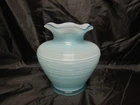 Vintage Imperial Glass Reeded Spun Aqua Marine Blue Milk Cased Vase From 1951