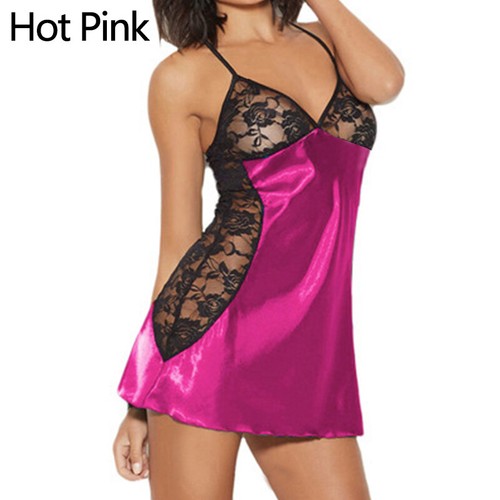 Sexy Damen-Nachthemd Spitze Spaghettiträger Nachthemd Nachtwäsche Pyjama-Kleid - Bild 9 von 26