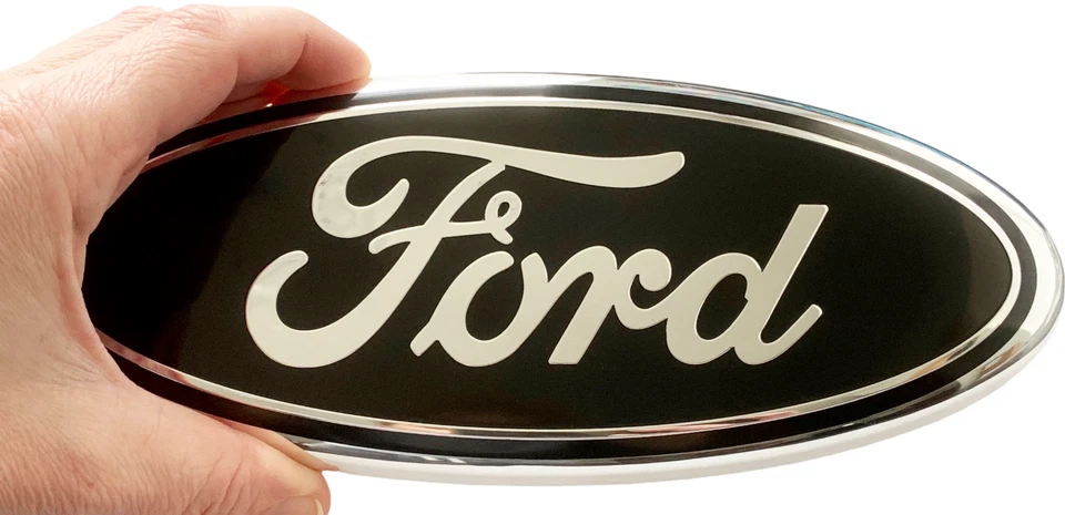 Parrilla delantera/puerta trasera de 9 pulgadas Ford logotipo negro emblema trasero insignia icono ovalado Foto 3 de 4