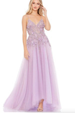 MAC DUGGAL 11207 EMBELLISHED FLORAL APPLIQUE HIGH LOW LILAC GOWN  2