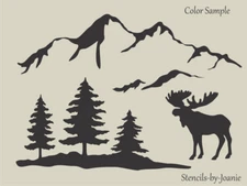 Stencils Joanie Moose Snowy Mountain Range Pine Tree Rustic Lodge DIY Cabin Sign