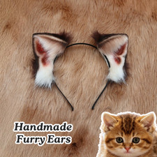 Handmade Faux Fur Brown Gradient Cat Ears Costume Headband Anime Cosplay Hallowe