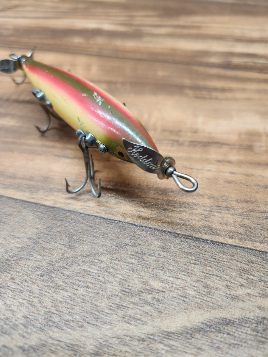 Vintage Heddon Dowagiac 150 5 hook Rainbow Minnow Wooden Fishing