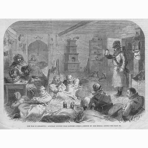 SCHLESWIG WAR Austrian Outpost near Lottorf - Antique Print 1864