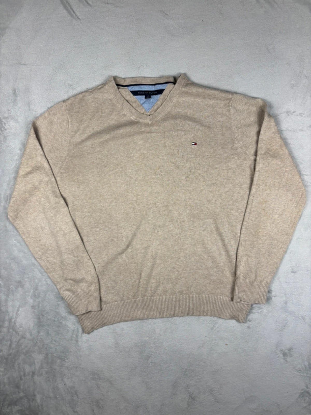Tommy Hilfiger Essential V-Neck Jumper Beige Size Large