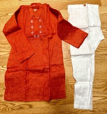 NEW Boys Sz 32 Indian Pakistan 11-12 yr Kurta pajama Bollywood red cotton-2 pc