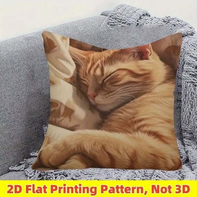 Orange Cat Sleeping Pillow Covers Cute Pet Lover Home Decor Cushion Cover 18x18