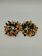 Pair Of  Artificial Pip Berry  Candle Rings Miniature Wreath Rustic Primitive 
