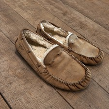 UGG Australia Chestnut Suede Shearling Moccasin Slippers Slip On Womens 9 Tan