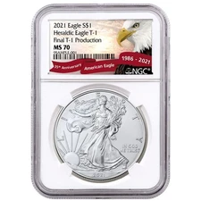 2021 $1 1-oz T1 American Silver Eagle NGC MS70 Final T1 Production Exclusive