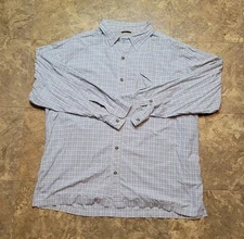 Columbia Field Gear Shirt Mens XXL Beige Blue Plaid Long Sleeve Hiking Vented  