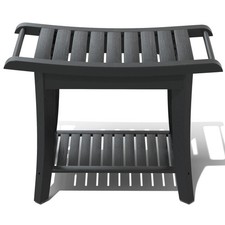 Bamboo Shower Stool Bench Waterproof with Storage Shelf for Shaving Legs or S...