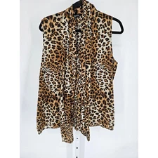 Chaus Women's Leopard Sleeveless Belted Button-Down Blouse Size 16