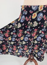 Vintage 90s Floral Navy Midi Skirt Cottagecore Prairie Romantic M A-line Flowy