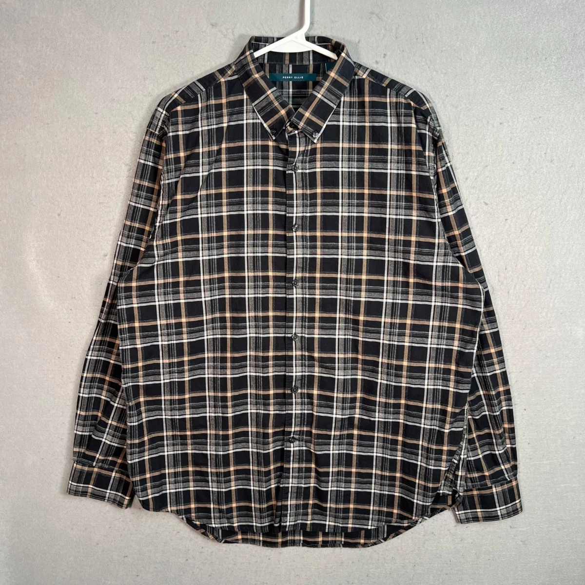 Perry Ellis Uomo Big & Tall Manica Lunga Slim Fit Cotone A