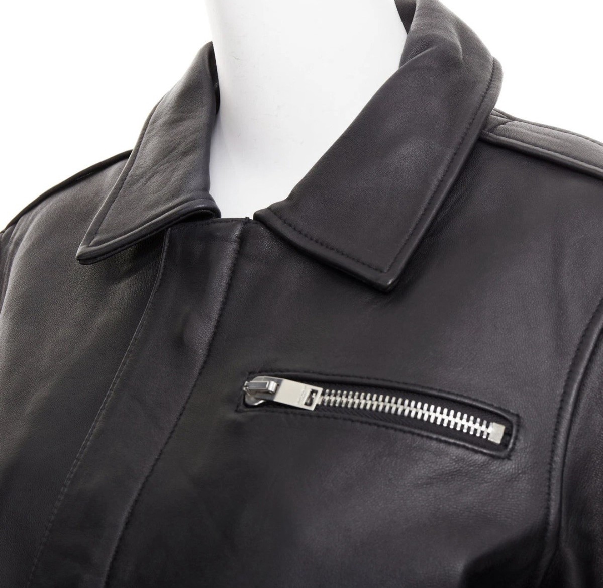 SAINT LAURENT 2020 black sheepskin leather pocketed flight jacket