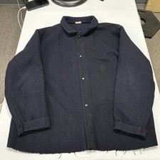 Unbranded Chore Jacket Mens XL Navy Blue Distressed Made in USA Raw Hem