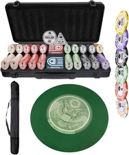 GEMPOKER 14 Gram Clay Poker Chips Set and Professional round Poker Mat for Table