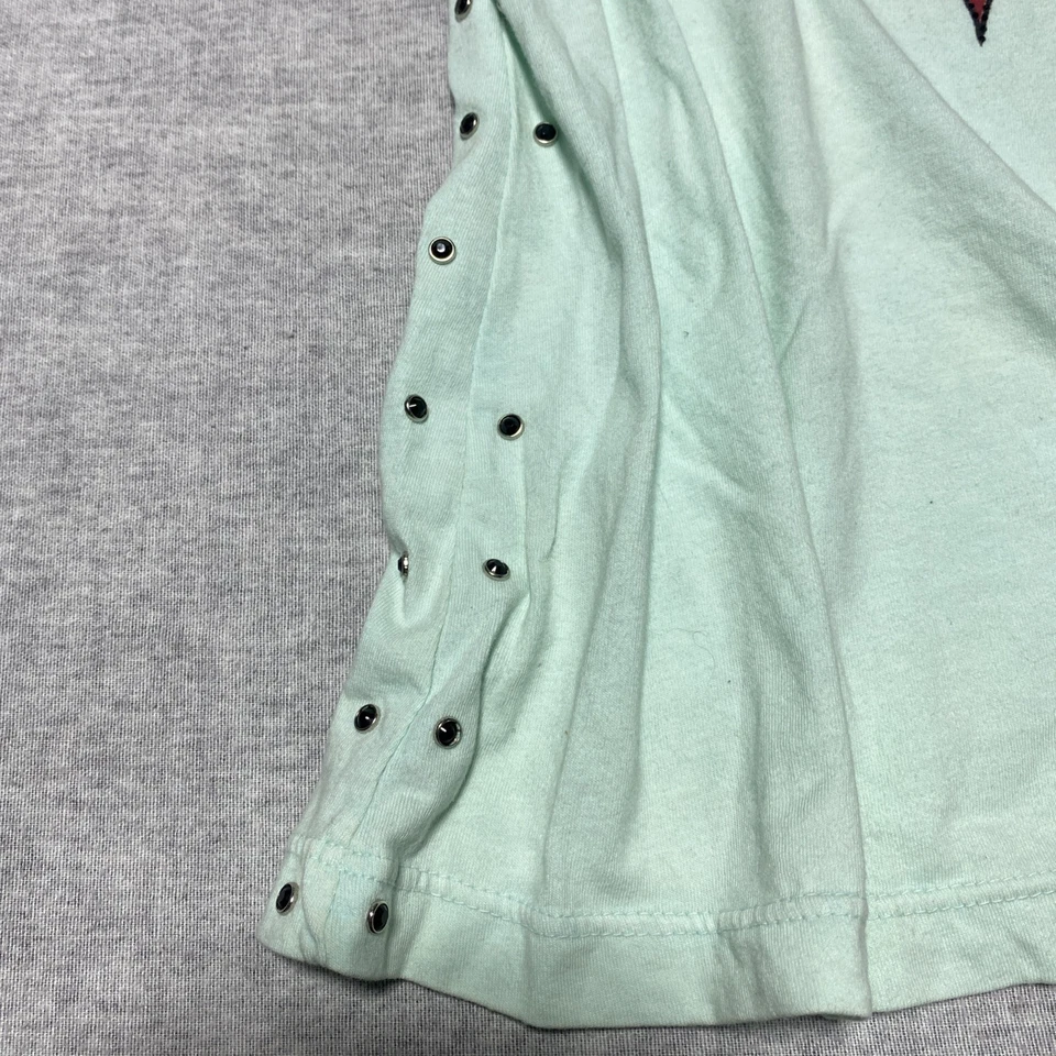 Camiseta Affliction Mujer Mediana Verde Gótica Motociclista Calavera Corazón Recorte Estrás Foto 3 de 4