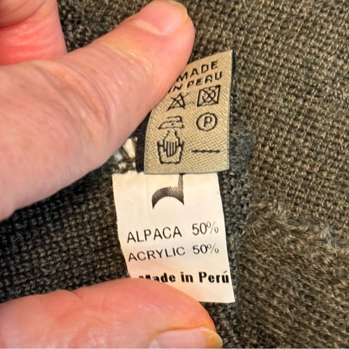 Peruvian Link Large Olive Green Alpaca/Acrylic Cardigan w Embroidered Flowers - Picture 12 of 12