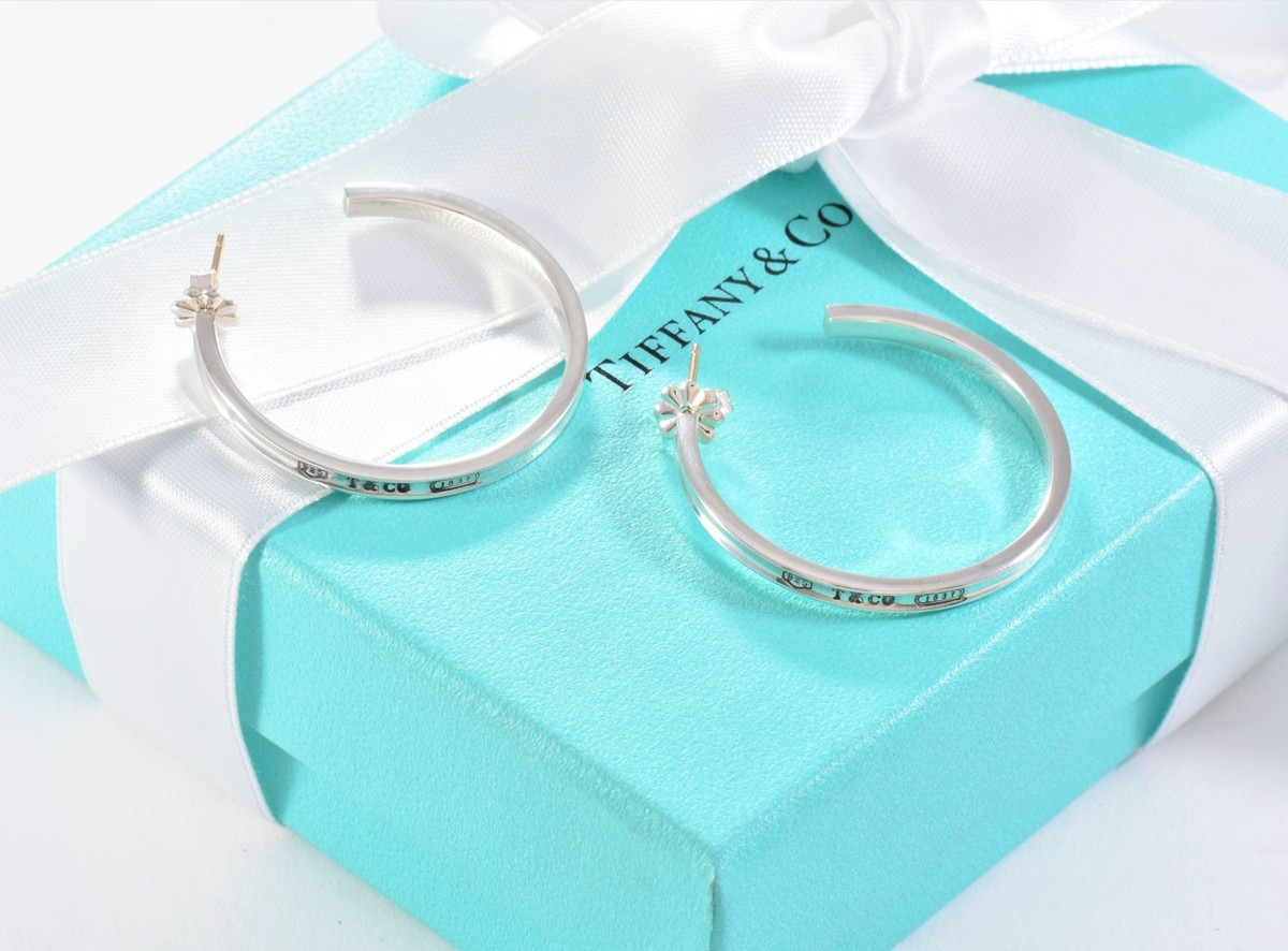 Tiffany & Co Sterling Silver 1837 34mm Large Hoop Earrings in Box