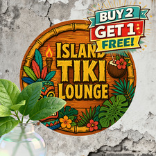 Tiki Bar Open Tropical Palms Vintage Round Metal Tin Sign Wall Decor 8x8