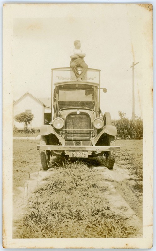 Vintage Snapshot Photo Man Seated Atop 1910's Dodge Brothers Uneeda Bakers Truck